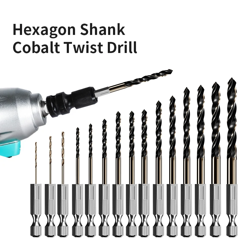 Newshark Hex Shank Twist Drill Bit Set Wood Metal Hole Cutter Core Drilling Tool Cobalt Drill Bits 2 3 4 5 6 7 8 9 10 12mm HSS