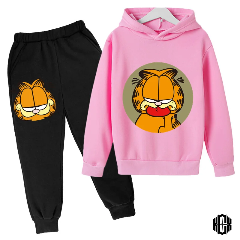 

2-12 Years Kids Baby Garfield Clothes Autumn Print Sets 2pcs Long Sleeve Sweatshirt+pants Child Boys Girls Cartoon Styles Outfit