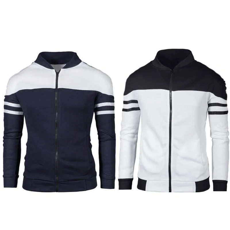 

2022 Men's Autumn Winter Coat & Outerwear Striped Sportswear for Male Stand Collar Slim Coat Casual Fleece Sweatshirt Jackets