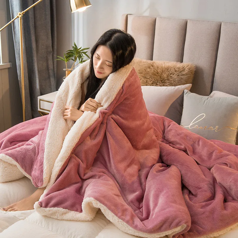 

Зимние толстые одеяла, двухстороннее однотонное дорожное одеяло для взрослых и детей, теплое шерстяное одеяло для дивана, покрывало, пододеяльник