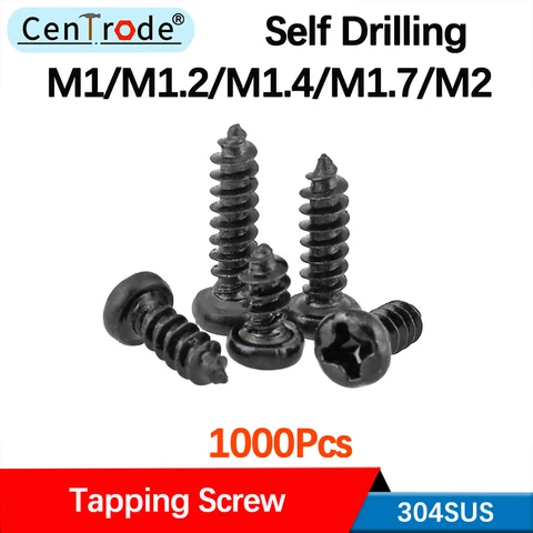 Черные саморезающие винты Philips с круглой головкой, маленькие винты PA с крестовой головкой, винты для нарезания, электронные мини-винты стандарта 1000 шт.