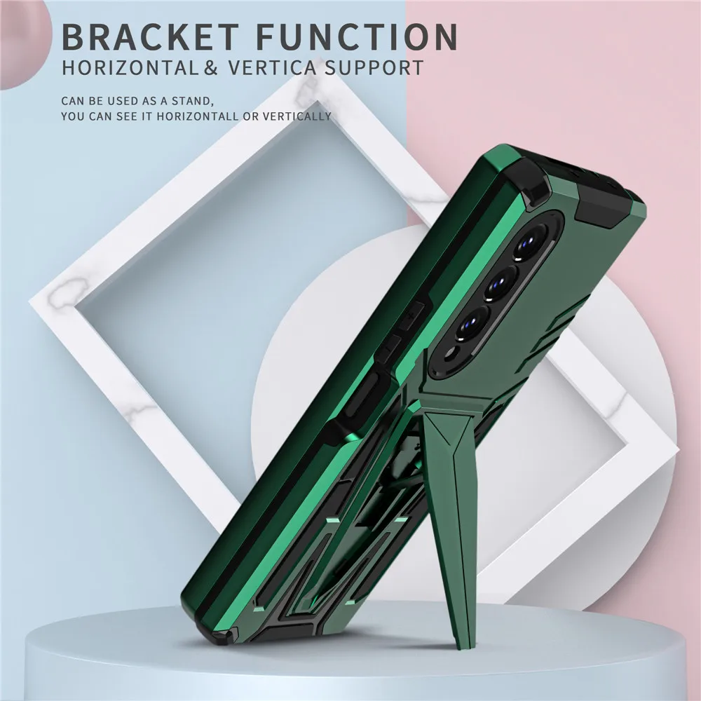 

For Samsung Z Fold 3 Case For Galaxy Z Fold 3 Armor Stand Holder Rugged Silicone Shockproof Capa For Galaxy Z Fold 3 5G Cover