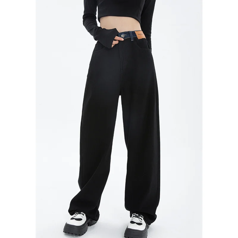 

Женские джинсы с завышенной талией, черные свободные мешковатые джинсовые брюки с широкими штанинами, уличная одежда в винтажном стиле, лето 2023