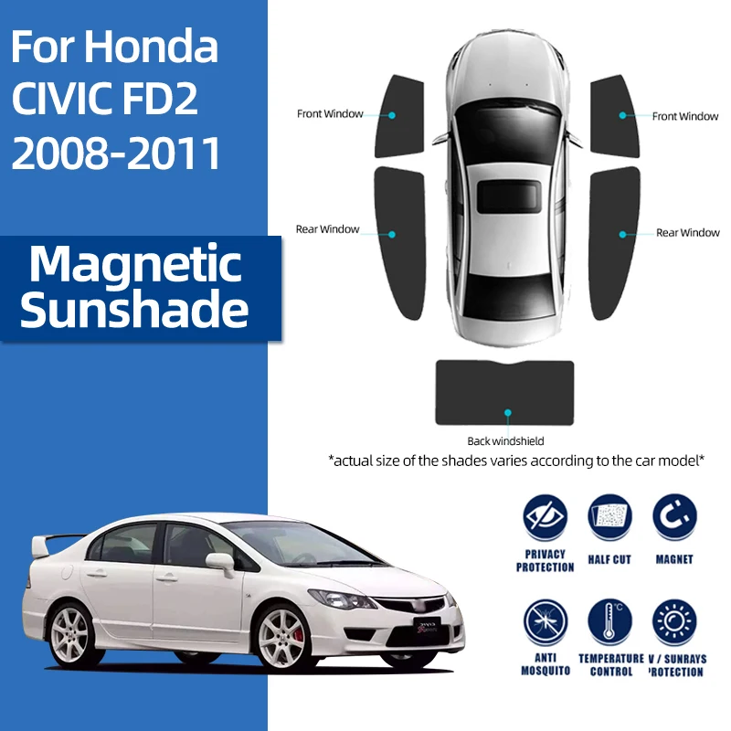 

For Honda CIVIC FD2 Type R 2006-2011 Front Windshield Frame Curtain Magnetic Car Sunshade Rear Side Window Sun Shade Visor