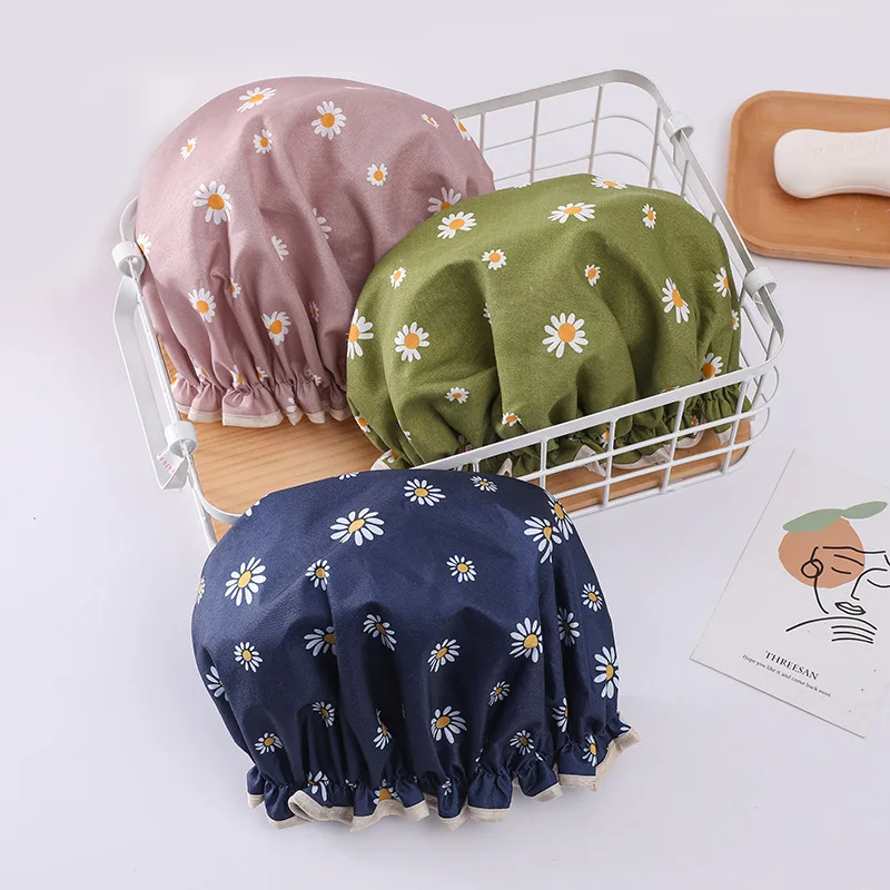 Women Shower Cover Hat Double Layer Supplies Waterproof Thick Bathroom Accessories Cap Hair