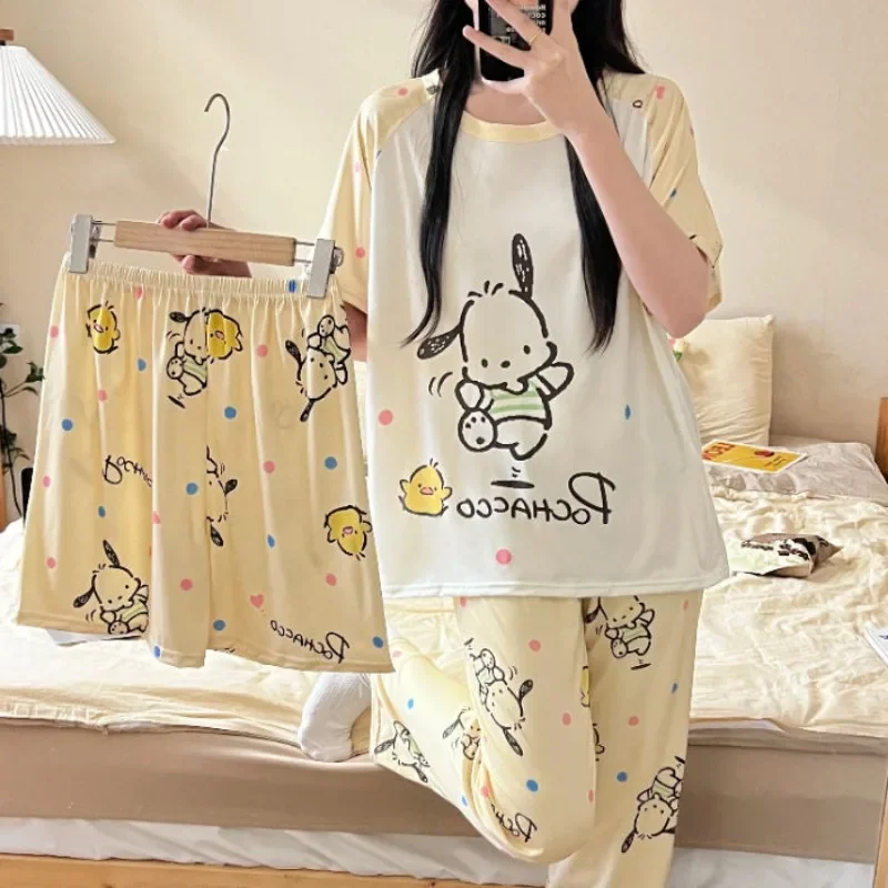 Милые пижамы HelloKitty комплект из трех предметов летняя домашняя одежда для девочек