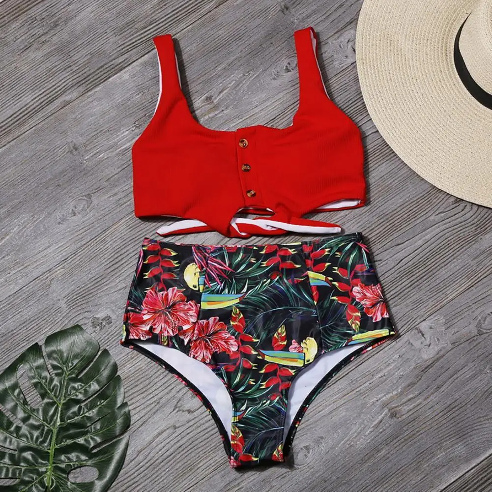 

Women Swimsuit All Match Swimwear Set Solid Color Knot Chic Comfortable Women Swimsuit