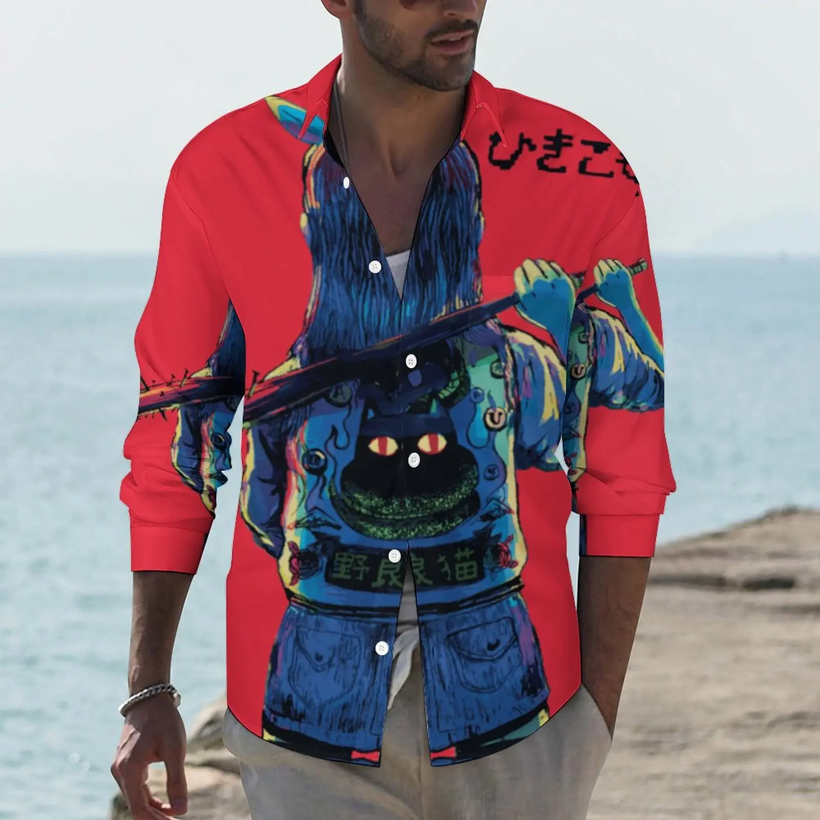 

OMORI Cat Shirt Men Video Game Casual Shirts Autumn Y2K Graphic Blouses Long Sleeve Cool Oversized Clothing Birthday Gift