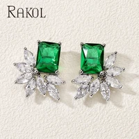 rakol luxury marquise cut square cubic zirconia stud earrings for women wedding party jewelry engagement dress accessories