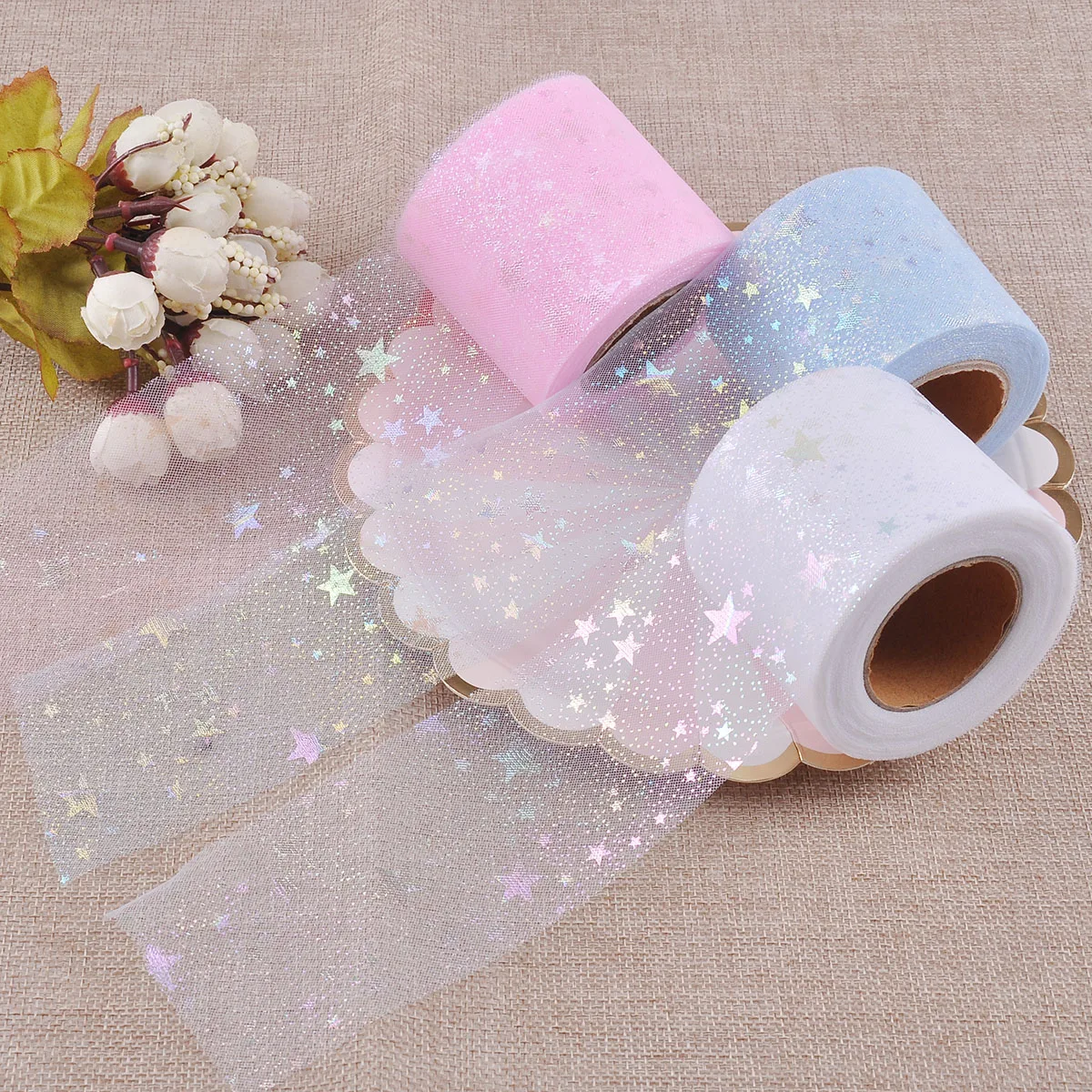 6 см x 5 ярдов/рулон Радужный Блестящий тюль рулон блестки кристалл органза
