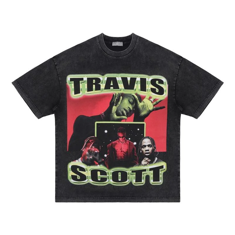 

22SS Vintage Singer Logo Print TRAVIS SCOTT T Shirt Men Women EU Size 100% Cotton Cactus Jack Top Tees Fashion Summer Haikyuu