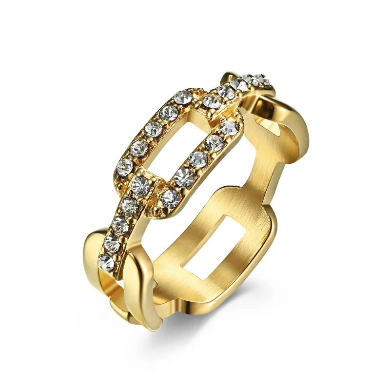 

Vintage Golden Hollow Rhinestone Stainless Steel Ring For Women Wedding Ring Jewelry Gift