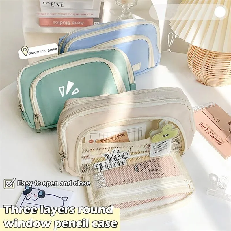 

INS Pencil Cases Kawaii Large Capacity Pen Pouch Cute Multifunctional Canvas Stationery Storage Bag School Supplies Girls Gifts