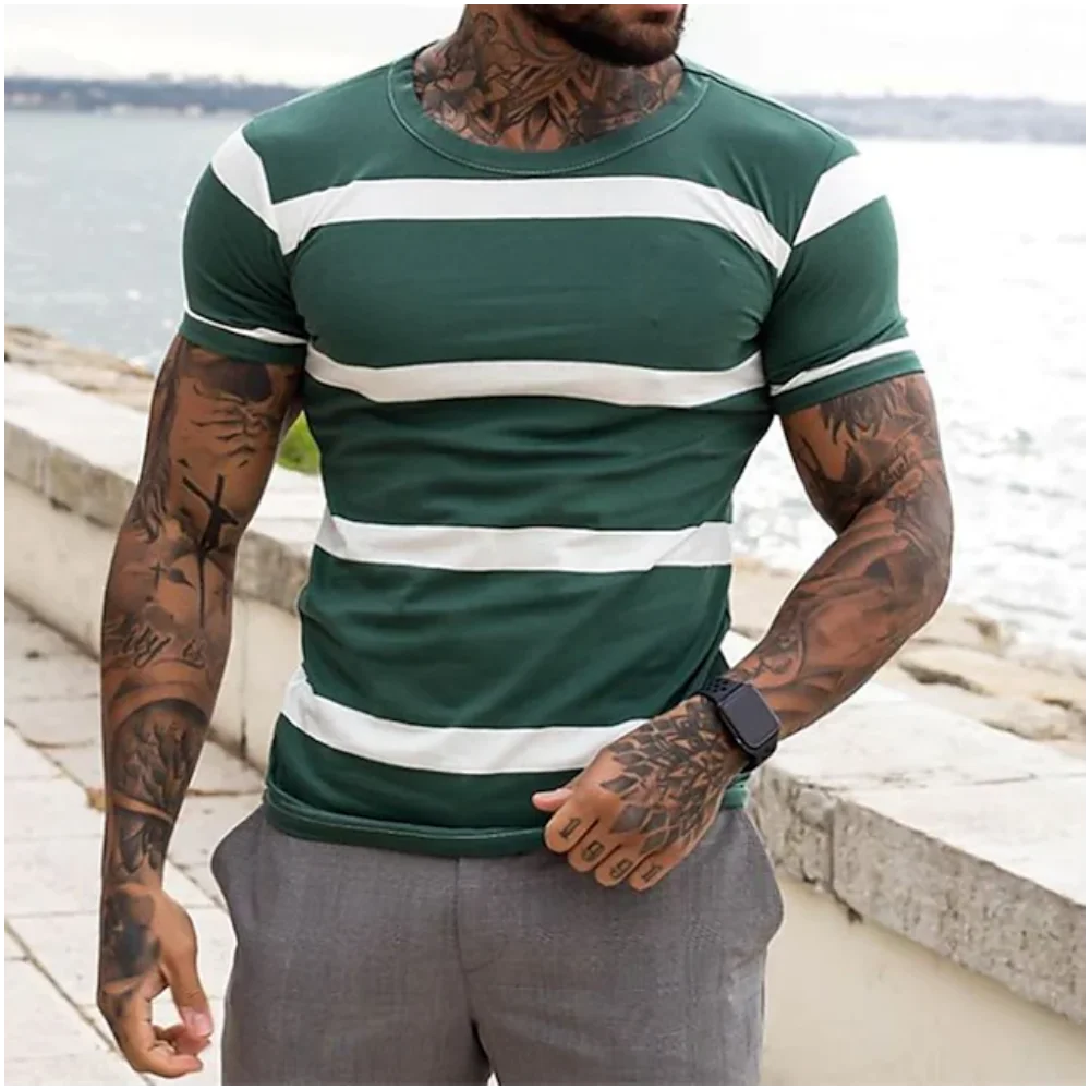 

Футболка мужская оверсайз в полоску, винтажный топ с коротким рукавом и 3D-принтом, Повседневная Уличная одежда, на лето