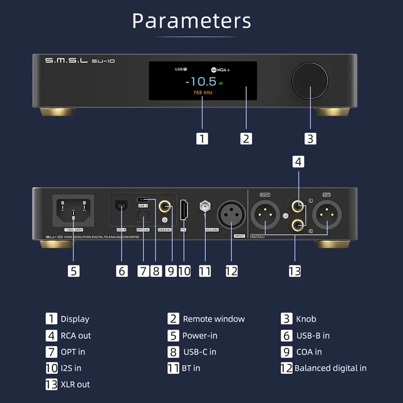 SMSL SU-10 MQA декодер поддерживает MQA-CD Dual ES9038PRO Hi-Res аудио DAC 32 бит/768 кГц DSD512 поддержка