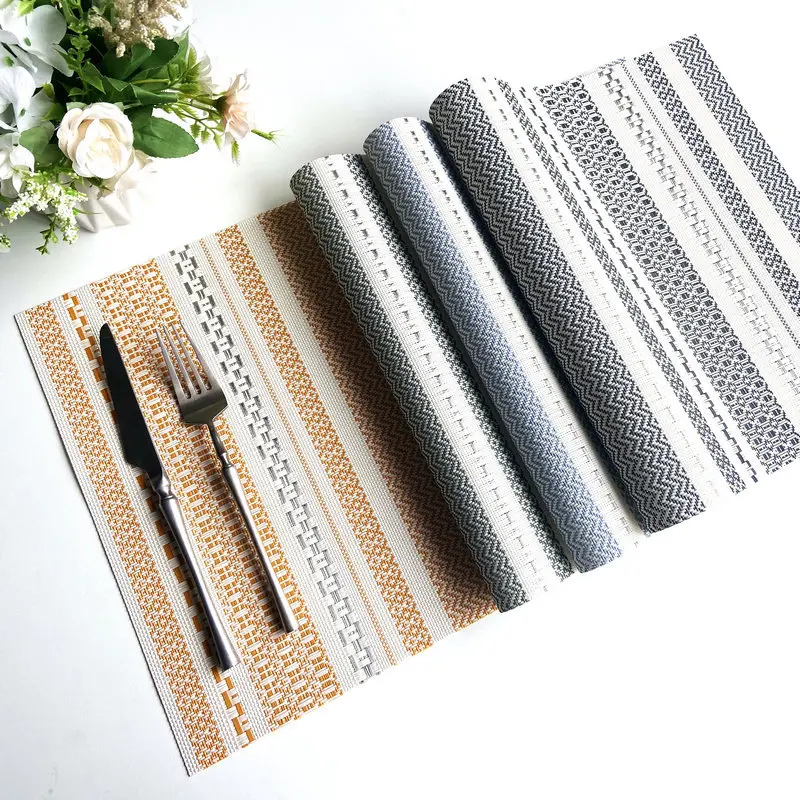 

PVC table placemat stripe Style Heat Insulation,Hotel Placemats for dinner table Mat washable breakfast placemats for table,식탁매트