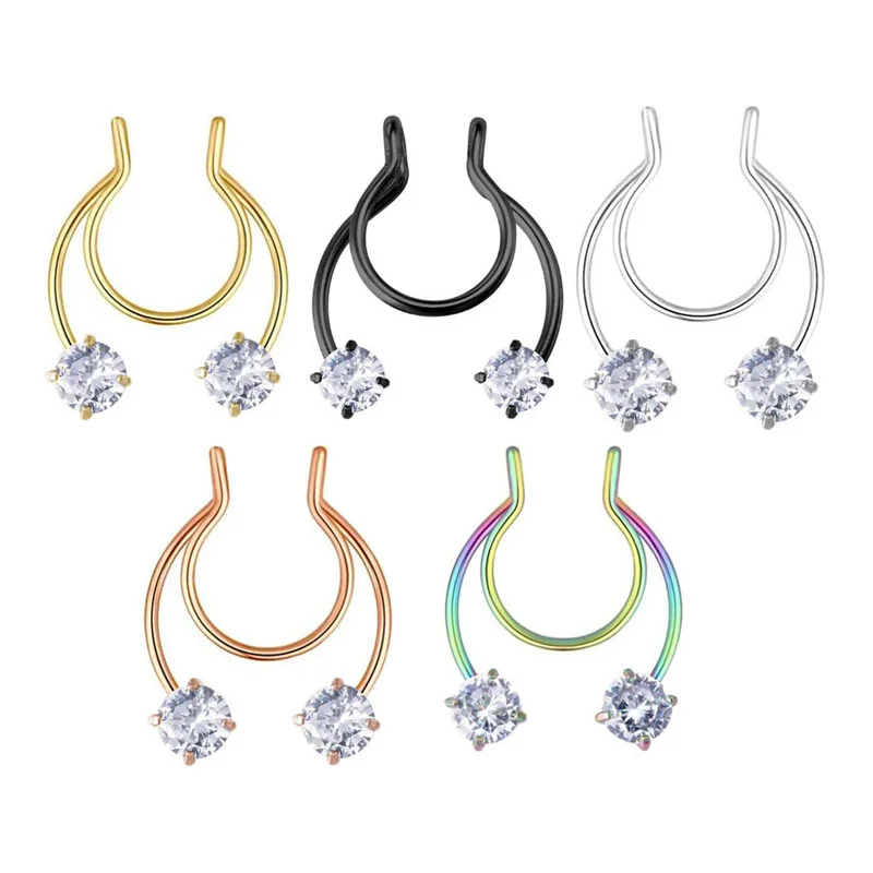 

Fake Nose Piercing Septum Rings Stainless Steel Hoop Nose Ring for Women Men Clip On Rainbow Rose Gold False Non Piercing Nose