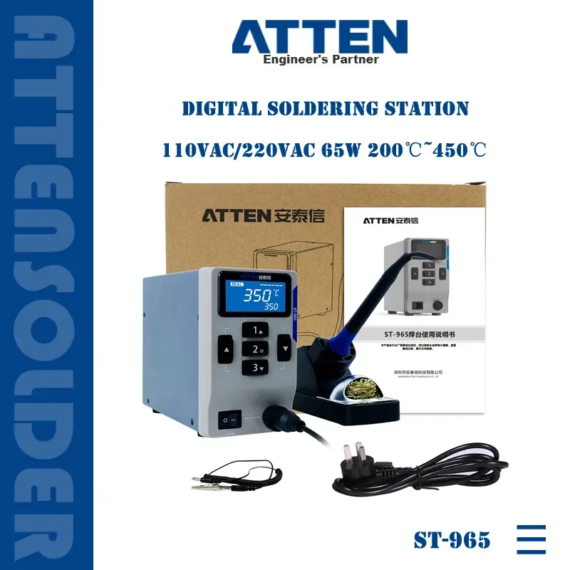 

NEW 2023 ATTEN ST-965 Lead-Free Digital Soldering Station Adjustable Temperature 65W Solder Iron Repair Phone Motherboard Weldin