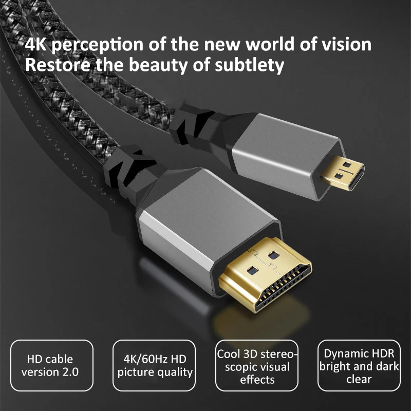 4K 60HZ Micro mini HDMI TO HDMI Coiled Extension Flexible Spiral Cable Male to Male Plug Cable HDMI-Compatible For Computer New