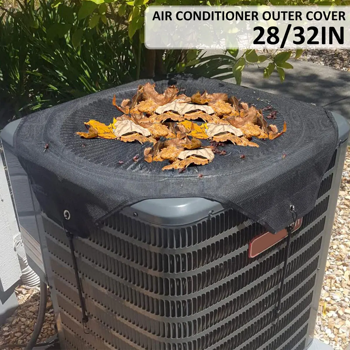 

Air Conditioner Top Cover with Elastic Bungee Cords Oxford Mesh AC Condenser Cover Leaf Proof Wind Proof Air Conditioning Cover