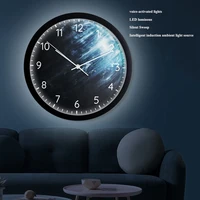luminous wall clock living room wall clock smart voice activated luminous creative light home mute led living room hanging