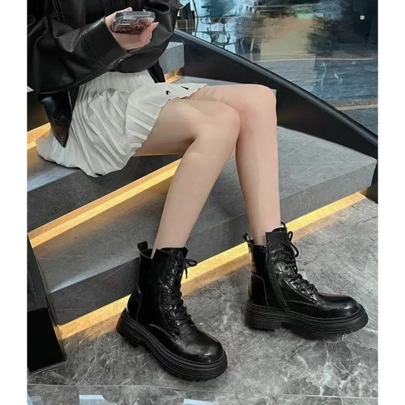 Женские зимние ботильоны на высоком каблуке кожаная обувь платформе