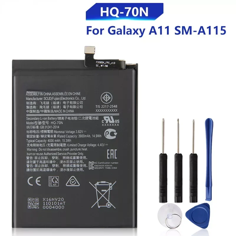 

NEW2023 Replacement Battery HQ-70N For Samsung Galaxy A11 A115 SM-A115 Rechargeable Phone Battery 4000mAh