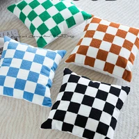 retro chessboard plaid cushion cover canvas embroidery plaid pillow case home decor sofa chair fashion pillowcase 45x45cm