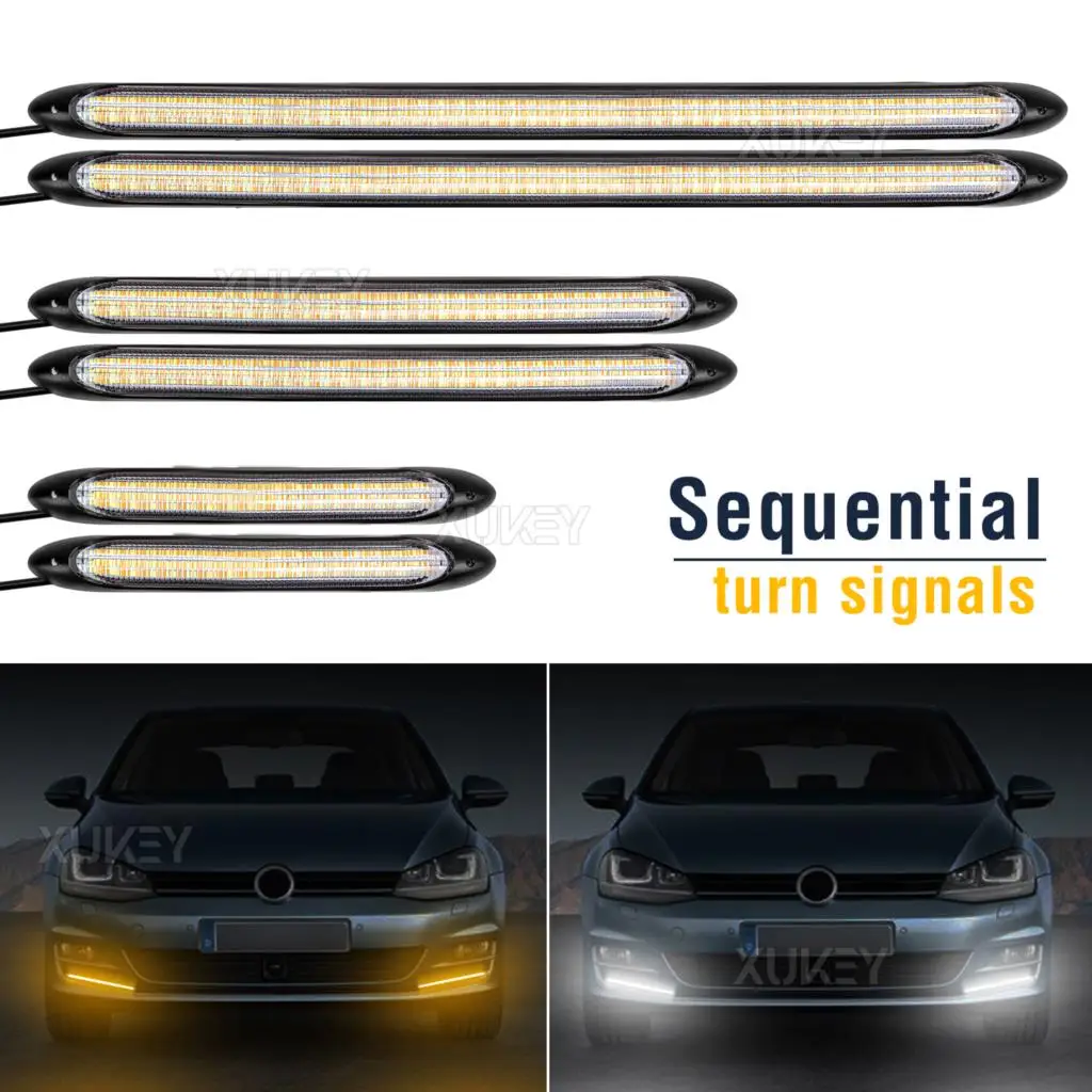 

2 Pcs LED Daytime Running Light Turn Signal Sequential LED Strip Indicator Car Styling DRL Streamer Strip Light 15.2/23.5/34.5cm