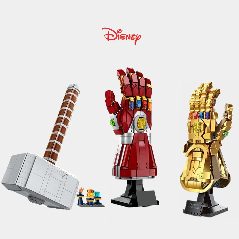 

Disney Thor Hammer Marvels Ironman THANOS Infinity Glove Gauntlet Avengers 76191 76209 76223 Buliding Block Brick Toy Kid Gift