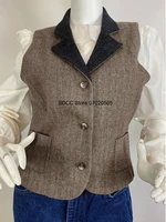 sleeveless womens vest single breasted lapel jacket casual party office herringbone waistcoat