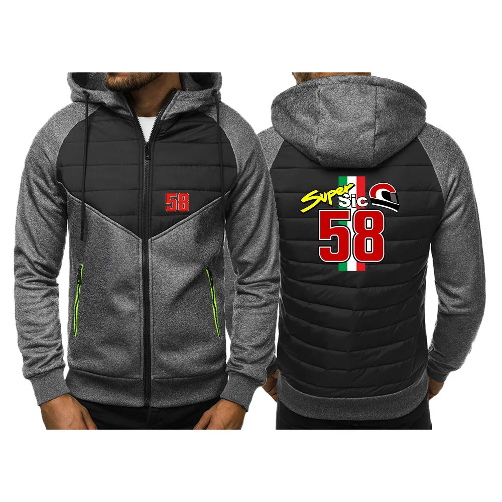 Фото 2024 весна осень мужская Marco Simoncelli Super Sic 58, модная высококачественная лоскутная хлопковая куртка с длинными рукавами и принтом логотипа, пальто №4