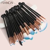 rancai 20pcs black shell eyeshadow blending cosmetic tools foundation lip fan brush kits makeup brushes set for make up use