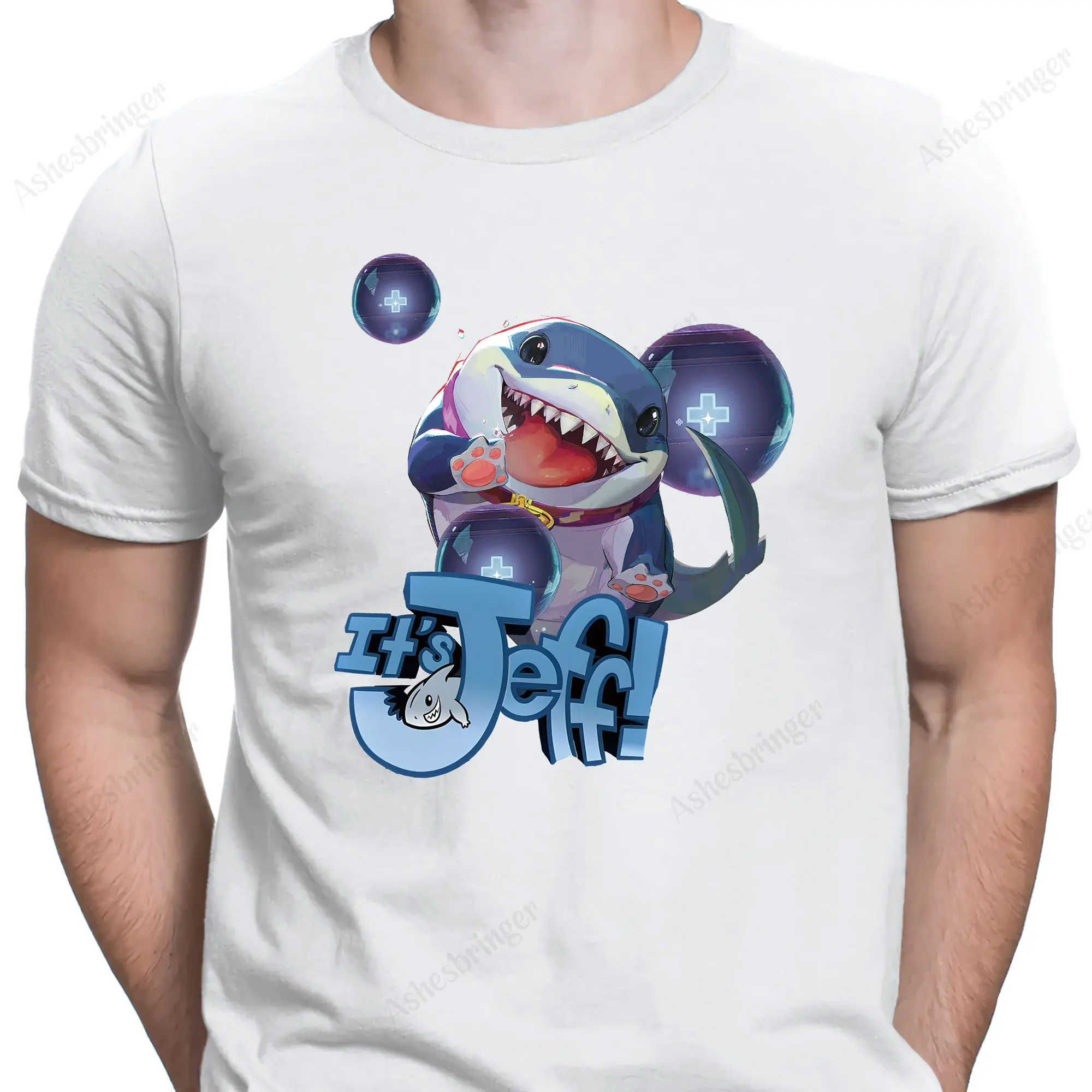 Фото Men's Cotton Crew Neck Jeff Land Shark Graphic Print T-Shirt Street Casual Style Tops for Men and Women №4