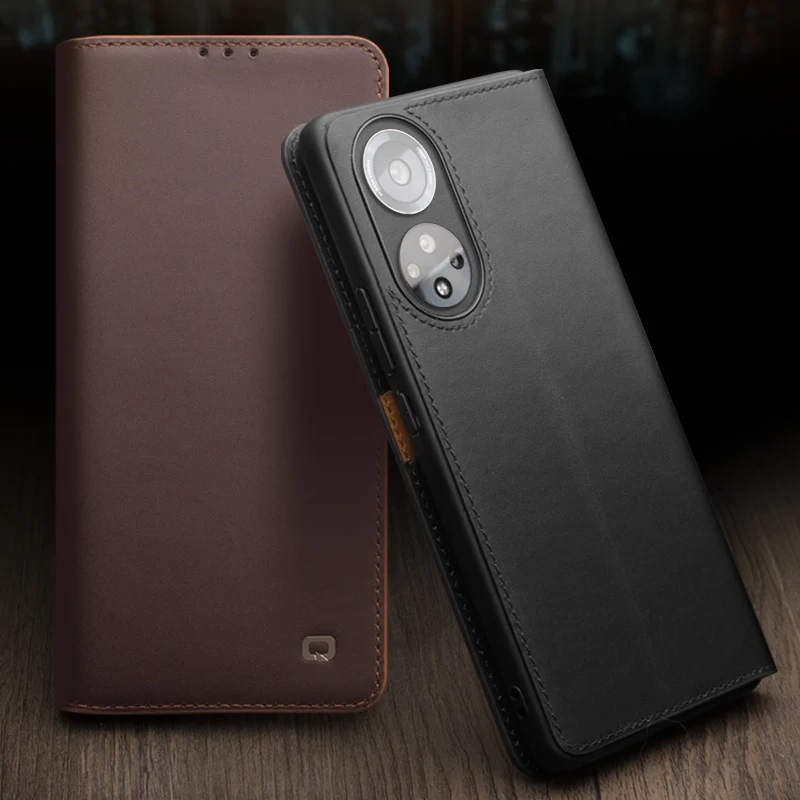 Wallet Genuine Leather Phone Pouch Bags Cases For Honor 50 Honor50 Pro Real Cow Skin Cover Case Card Pocket Vintage Business