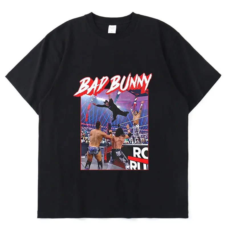 

Новинка 2022, Классическая Летняя футболка Rapper Bad Bunny с коротким рукавом и принтом победы, тонкая 100% хлопковая свободная спортивная мужская фу...