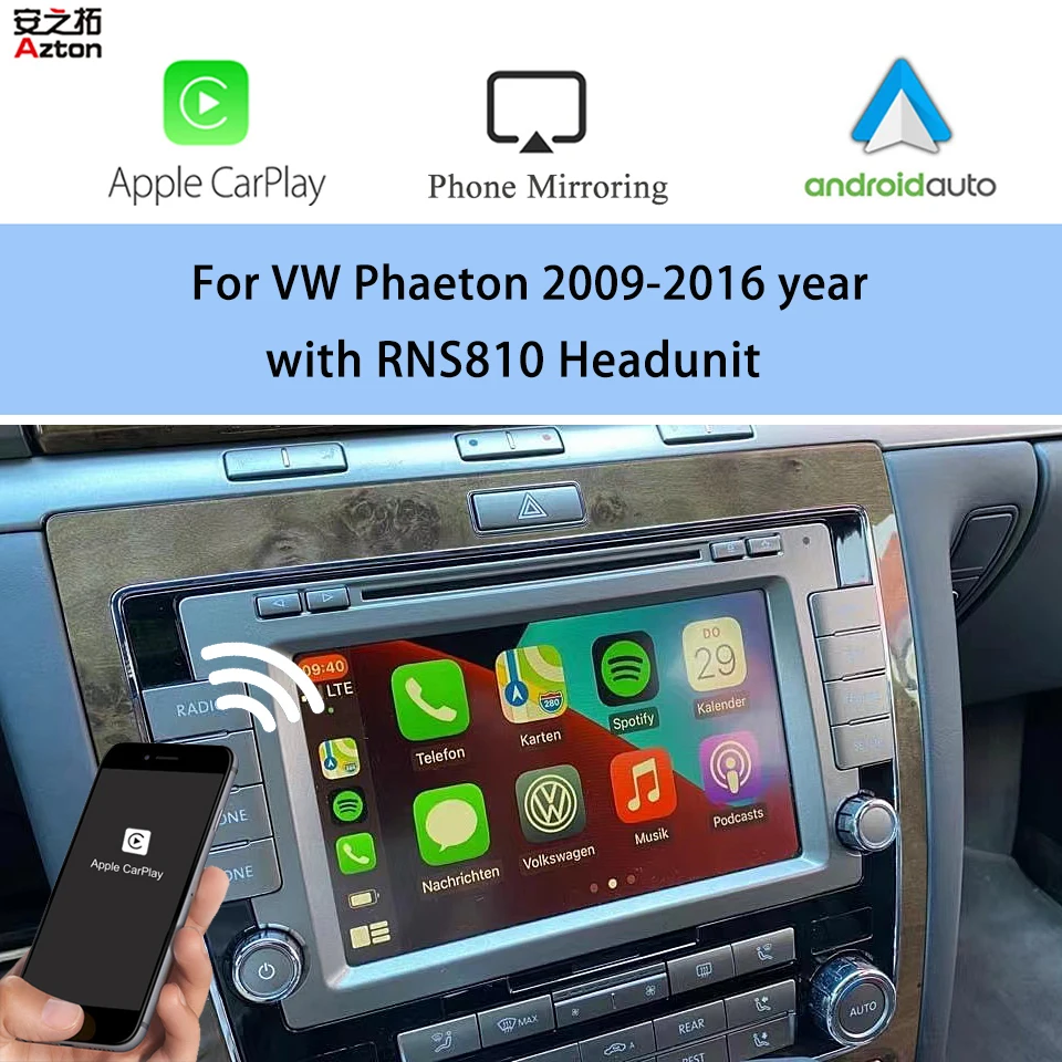 

AZTON RNS810 Headunit Android Auto CarPlay Integration For VW Phaeton 2009-2016 Mirror Link Rear Front Camera Adapter