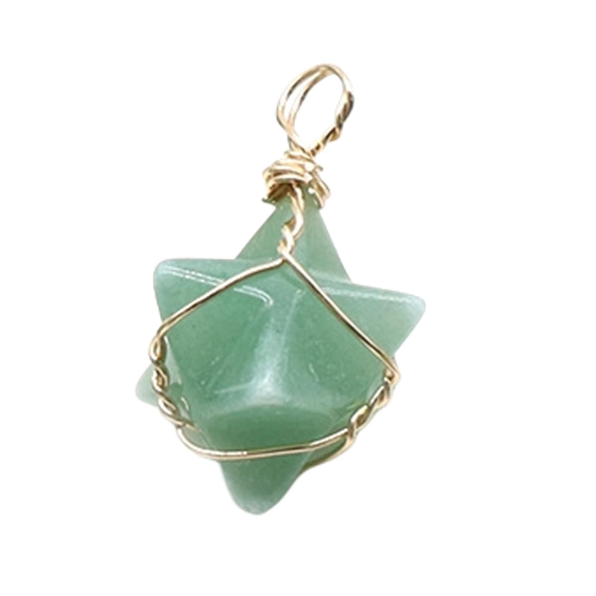 

Green Aventurine Merkaba Star Gemstone Pendants for Making Jewelry Necklace Handmade Wrapped Gold Crystal Pendant