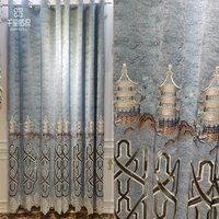 modern new chinese style thickened chenille blackout embroidered curtains chinese style landscape living room study balcony