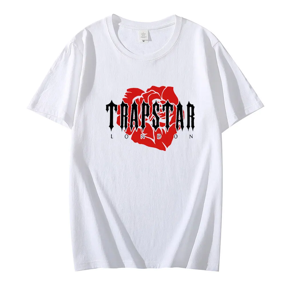 

Trapstar London Red Rose Design T Shirt Men Summer Breathable Casual Short Sleeve Street Loose Oversized Women T Shirts