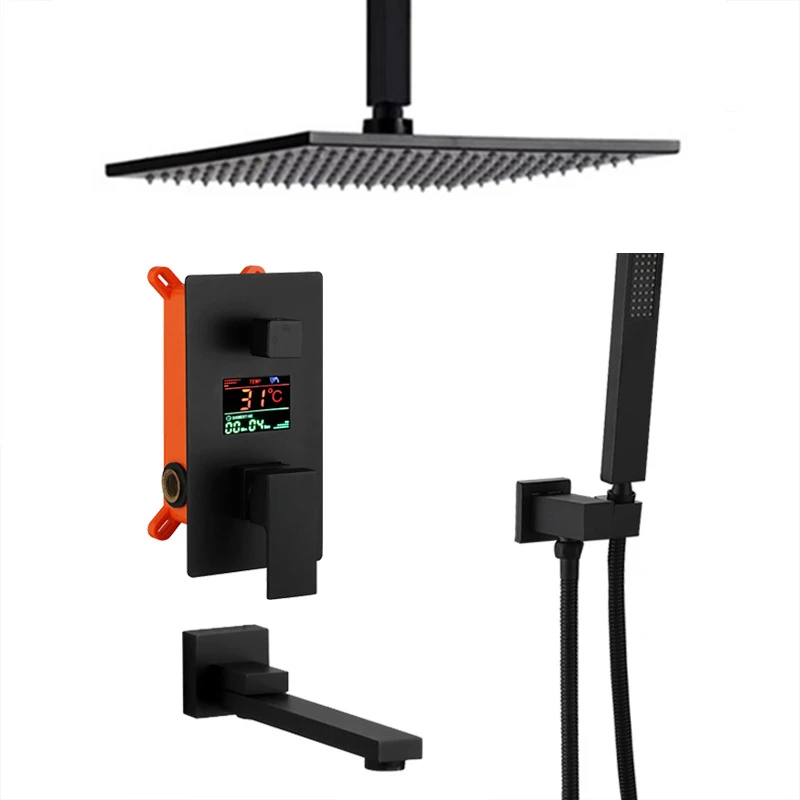 

10 Inch Matte Black Shower System ceiling rainfall bathroom shower