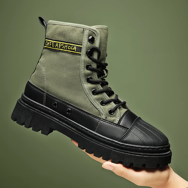 

Autumn And Winter Shell Army Green Canvas Shoes Martin Boots High Top Shoes Work Boots Men'S Shoes 39