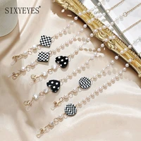 2022 chic pearl sunglasses chains for women boho pearl beaded mask chain checkerboard charm sunglass lanyard holder neck cord