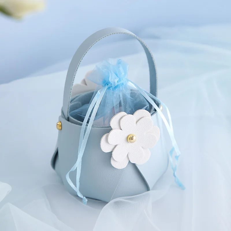 

Кожаная ручная корзина для конфет Праздничная Свадебная Изысканная Милая маленькая Подарочная коробка с мешком из пряжи