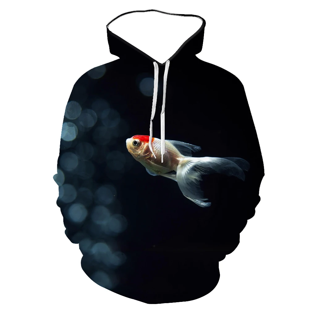 Spring Autumn New Men's Crane Top Red Goldfish 3D Print Hoodie Ocean Aquarium Small Fresh Fashion Fish  Pullover Customizable