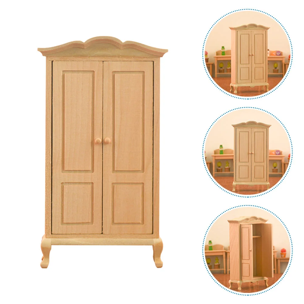 

Wardrobe Model Toy Mini Adornment House Decorations Home Wood Wooden Pretend Miniature