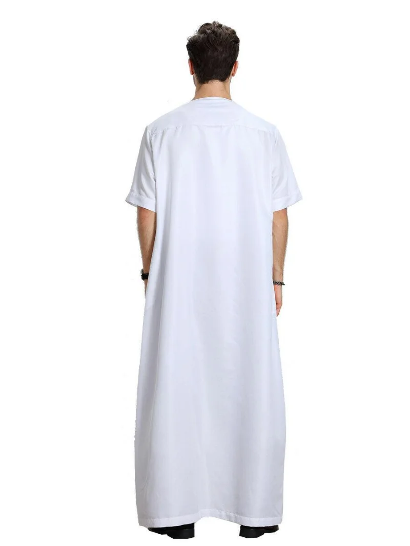 Dubai Muslim Men Maxi Jubba Thobe Dress Arab Abaya Kaftan Dishdasha Robe Kaftan Jilbab Thawb Ramadan Summer Short Sleeve Gown
