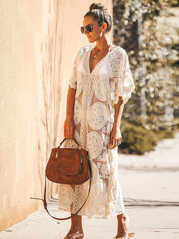 Богемное винтажное платье-макси Fitshinling летний купальник с V-образным вырезом и