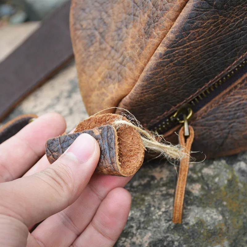 Fashion luxury natural genuine leather men's multifunctional spherical chest bag vintage daily outdoor lightweight messenger bag