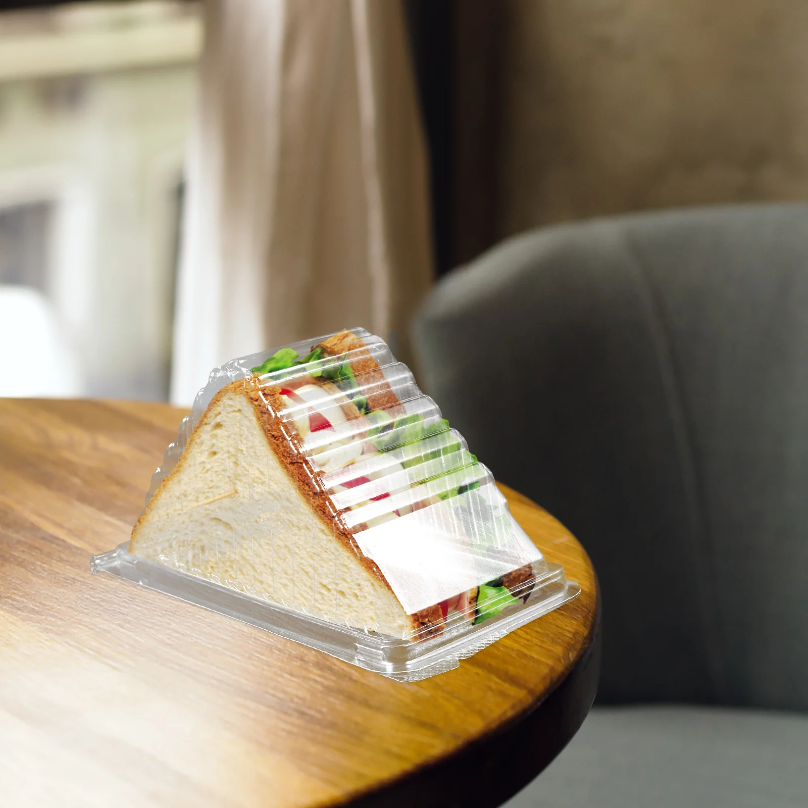 

50 Pcs Sandwich Box Pastry Boxes Triangle Bag Open The Window Work Lunch Containers Holder Plastic Wrapping